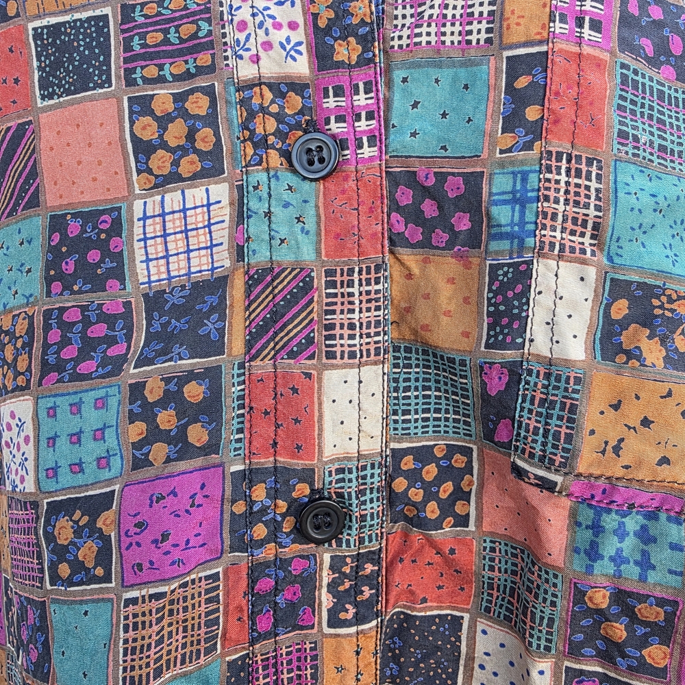 Vintage K Arnold Silk Patchwork Button Down Shirt… - image 4